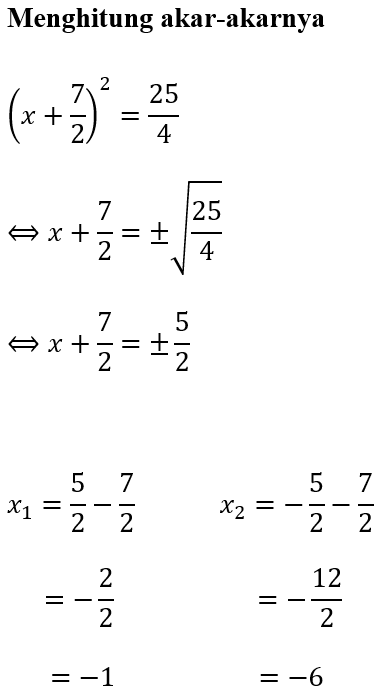 Contoh 2 Mencari Akar-Akar x^2+7x+6